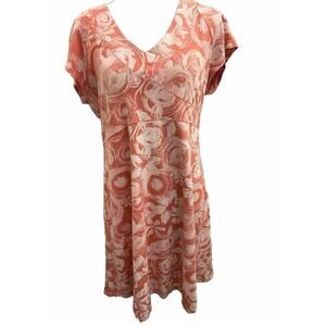 Fresh Produce Women’s V Neck Coral Floral Dress 100% Cotton Made In USA Small